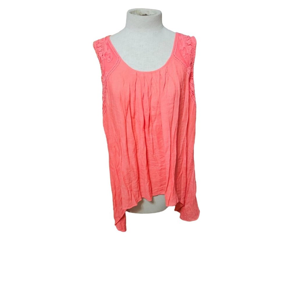 Spence sleeveless tunic size 1X flowy handkerchief hem embroidered pink‎ coral